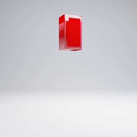Volumetric glossy red quotes symbol isolated on white background. 3D rendered alphabet. Modern font for banner, poster, cover, logo design template element.の写真素材