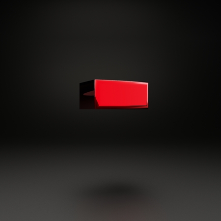 Volumetric shiny metal minus symbol isolated on black background. 3D rendered alphabet with strong light reflections. Metallic font for poster, banner, cover, logo design template element.の写真素材