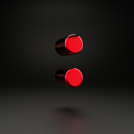Volumetric shiny metal colon symbol isolated on black background. 3D rendered alphabet with strong...