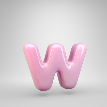 Bubble Gum pink letter W lowercase isolated on white background. 3D rendered alphabet. Modern font for advertising, poster, cover, lettering design template element.の写真素材