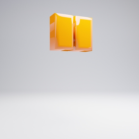 Volumetric glossy hot orange double quotes symbol isolated on white background. 3D rendered alphabet. Modern font for banner, poster, cover, logo design template element.の写真素材