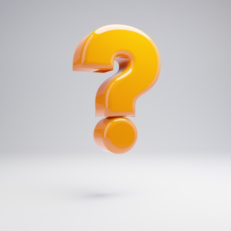 Volumetric glossy hot orange question mark symbol isolated on white background. 3D rendered alphabet. Modern font for banner, poster, cover, logo design template element.の写真素材