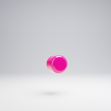 Volumetric glossy pink point symbol isolated on white background. 3D rendered alphabet. Modern font for banner, poster, cover, logo design template element.の写真素材