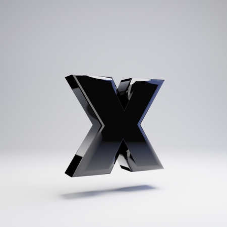 Volumetric glossy black lowercase letter X isolated on white background. 3D rendered alphabet. Modern font for banner, poster, cover, logo design template element.の写真素材