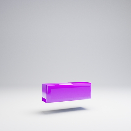 Volumetric glossy violet dash symbol isolated on white background. 3D rendered alphabet.の写真素材