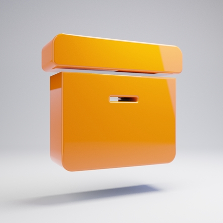 Volumetric glossy hot orange Archive icon isolated on white background. 3D rendered digital symbol. Modern icon for website, internet marketing, presentation, logo design template element.の写真素材