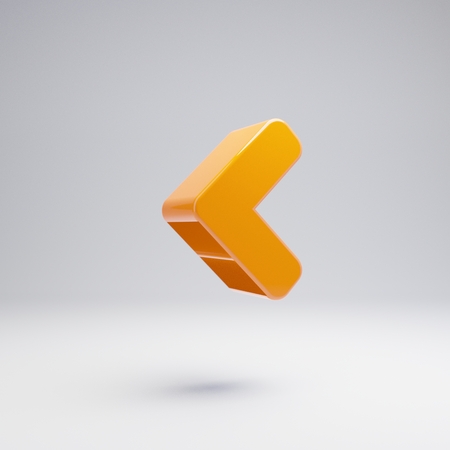 Volumetric glossy hot orange Angle Left icon isolated on white background. 3D rendered digital symbol. Modern icon for website, internet marketing, presentation, logo design template element.の写真素材