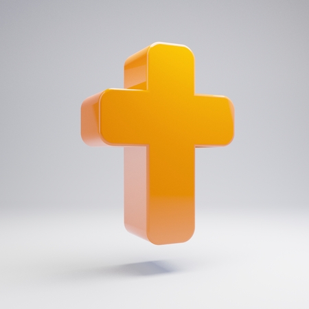 Volumetric glossy hot orange Cross icon isolated on white background. 3D rendered digital symbol. Modern icon for website, internet marketing, presentation, logo design template element.の写真素材