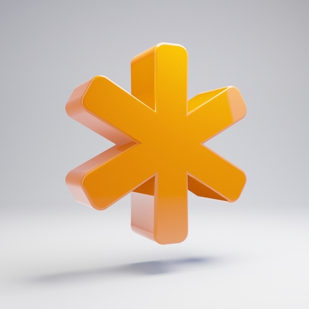 Volumetric glossy hot orange Asterisk icon isolated on white background. 3D rendered digital symbol. Modern icon for website, internet marketing, presentation, logo design template element.の写真素材
