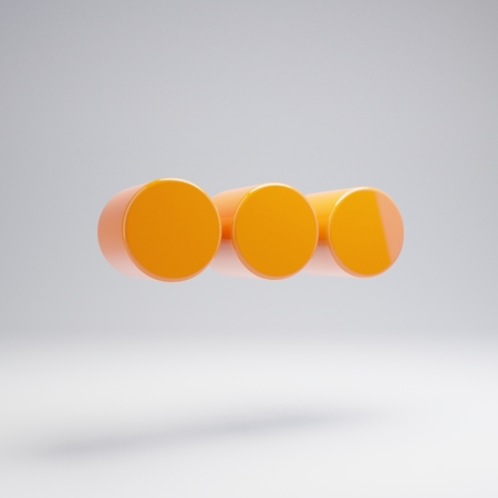 Volumetric glossy hot orange Ellipsis Horizontal icon isolated on white background. 3D rendered digital symbol. Modern icon for website, internet marketing, presentation, logo design template element.の写真素材