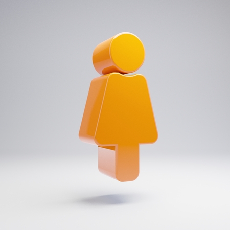 Volumetric glossy hot orange Female icon isolated on white background. 3D rendered digital symbol. Modern icon for website, internet marketing, presentation, logo design template element.の写真素材