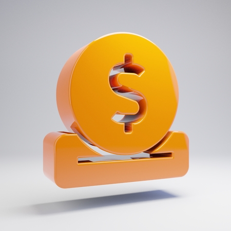 Volumetric glossy hot orange Donate icon isolated on white background. 3D rendered digital symbol. Modern icon for website, internet marketing, presentation, logo design template element.の写真素材