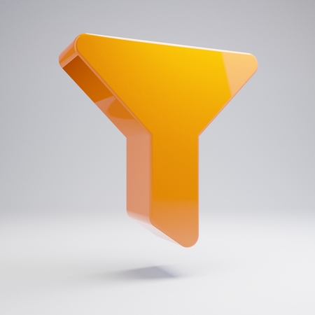 Volumetric glossy hot orange Filter icon isolated on white background. 3D rendered digital symbol. Modern icon for website, internet marketing, presentation, logo design template element.の写真素材