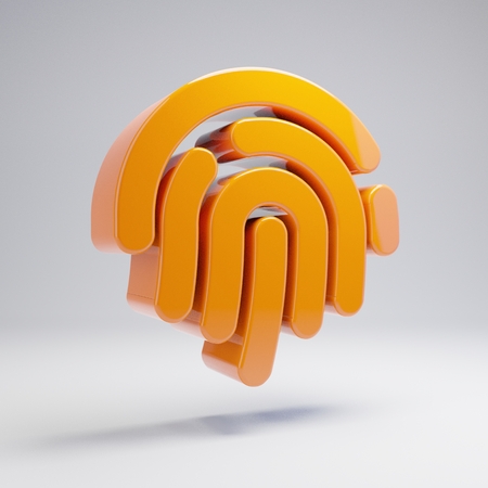 Volumetric glossy hot orange Fingerprint icon isolated on white background. 3D rendered digital symbol. Modern icon for website, internet marketing, presentation, logo design template element.の写真素材