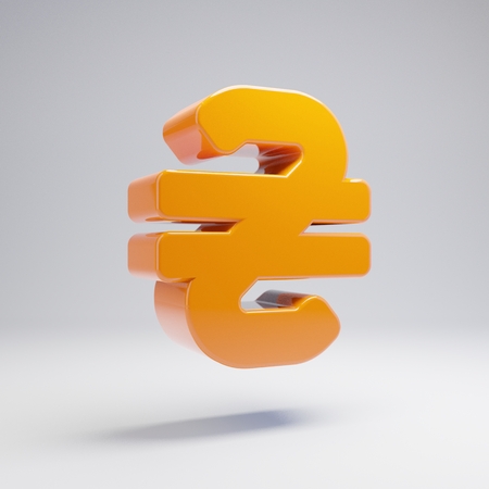 Volumetric glossy hot orange Hryvnia icon isolated on white background. 3D rendered digital symbol. Modern icon for website, internet marketing, presentation, logo design template element.の写真素材