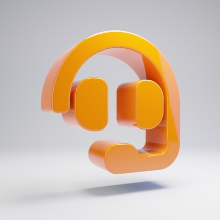 Volumetric glossy hot orange Headset icon isolated on white background. 3D rendered digital symbol. Modern icon for website, internet marketing, presentation, logo design template element.の写真素材