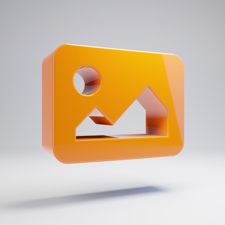Volumetric glossy hot orange Image icon isolated on white background. 3D rendered digital symbol. Modern icon for website, internet marketing, presentation, logo design template element.の写真素材