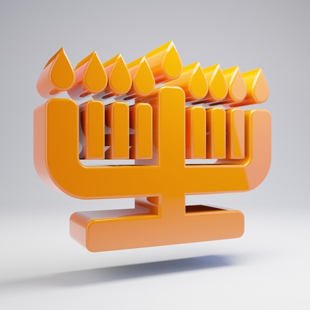 Volumetric glossy hot orange Hanukkah icon isolated on white background. 3D rendered digital symbol. Modern icon for website, internet marketing, presentation, logo design template element.の写真素材