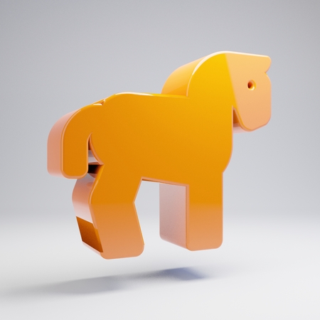 Volumetric glossy hot orange Horse icon isolated on white background. 3D rendered digital symbol. Modern icon for website, internet marketing, presentation, logo design template element.の写真素材