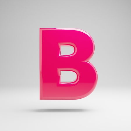 Glossy pink uppercase letter B isolated on white background. 3D rendered alphabet. Modern font for banner, poster, cover, logo design template element.の写真素材