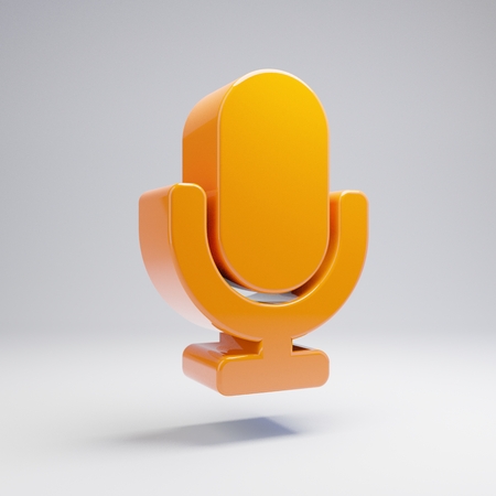 Volumetric glossy hot orange Microphone icon isolated on white background. 3D rendered digital symbol. Modern icon for website, internet marketing, presentation, logo design template element.の写真素材