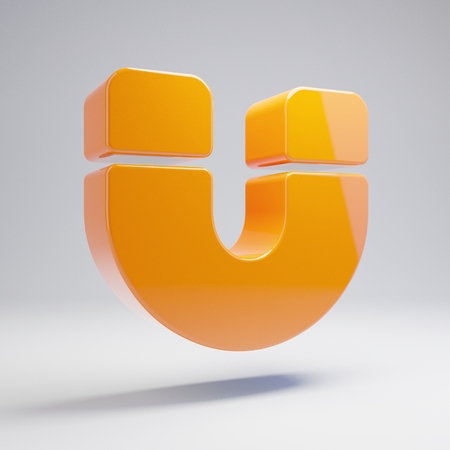 Volumetric glossy hot orange Magnet icon isolated on white background. 3D rendered digital symbol. Modern icon for website, internet marketing, presentation, logo design template element.の写真素材