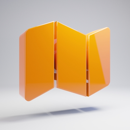 Volumetric glossy hot orange Map icon isolated on white background. 3D rendered digital symbol. Modern icon for website, internet marketing, presentation, logo design template element.の写真素材