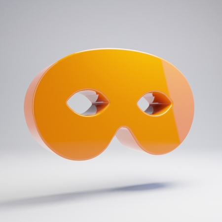 Volumetric glossy hot orange Mask icon isolated on white background. 3D rendered digital symbol. Modern icon for website, internet marketing, presentation, logo design template element.の写真素材