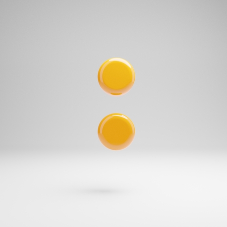 Glossy yellow colon symbol isolated on white background. 3D rendered alphabet. Modern font for banner, poster, cover, logo design template element.の写真素材