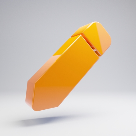 Volumetric glossy hot orange Pen icon isolated on white background. 3D rendered digital symbol. Modern icon for website, internet marketing, presentation, logo design template element.の写真素材