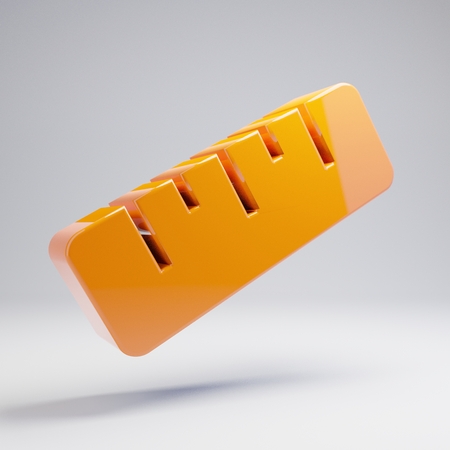 Volumetric glossy hot orange Ruler icon isolated on white background. 3D rendered digital symbol. Modern icon for website, internet marketing, presentation, logo design template element.の写真素材