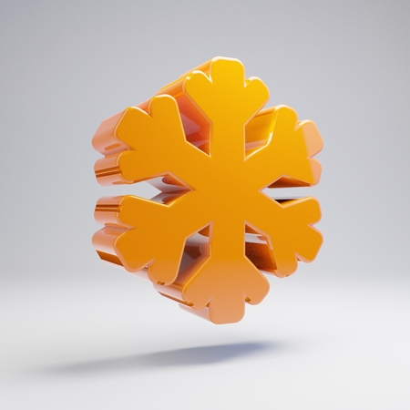 Volumetric glossy hot orange Snowflake icon isolated on white background. 3D rendered digital symbol. Modern icon for website, internet marketing, presentation, logo design template element.の写真素材