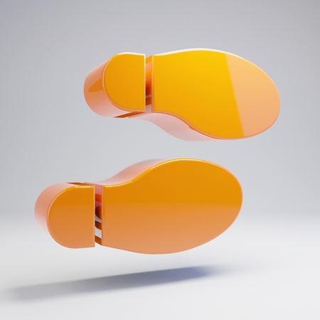 Volumetric glossy hot orange Shoe Prints icon isolated on white background. 3D rendered digital symbol. Modern icon for website, internet marketing, presentation, logo design template element.の写真素材
