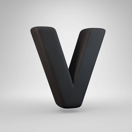 Black rubber uppercase letter V isolated on white background. 3D rendered alphabet. Great for banner, poster, cover, logo design template element.の写真素材