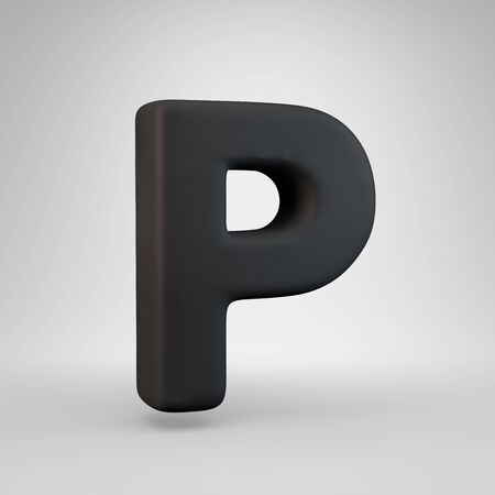 Black rubber uppercase letter P isolated on white background. 3D rendered alphabet. Great for banner, poster, cover, logo design template element.の写真素材