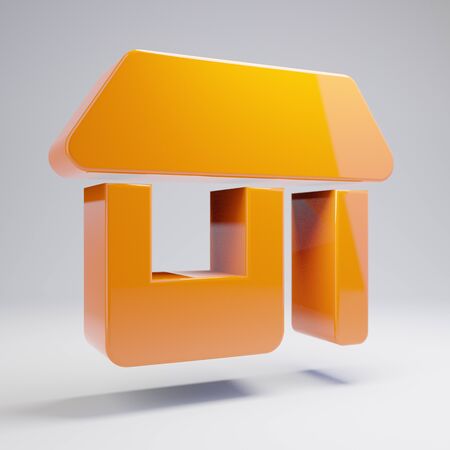 Volumetric glossy hot orange store icon isolated on white background. 3D rendered digital symbol. Modern icon for website, internet marketing, presentation, logo design template element.の写真素材