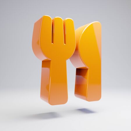 Volumetric glossy hot orange utensils icon isolated on white background. 3D rendered digital symbol. Modern icon for website, internet marketing, presentation, logo design template element.の写真素材