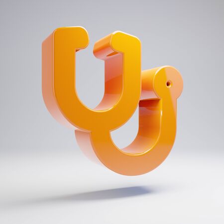 Volumetric glossy hot orange stethoscope icon isolated on white background. 3D rendered digital symbol. Modern icon for website, internet marketing, presentation, logo design template element.の写真素材