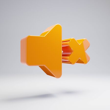 Volumetric glossy hot orange volume mute icon isolated on white background. 3D rendered digital symbol. Modern icon for website, internet marketing, presentation, logo design template element.の写真素材