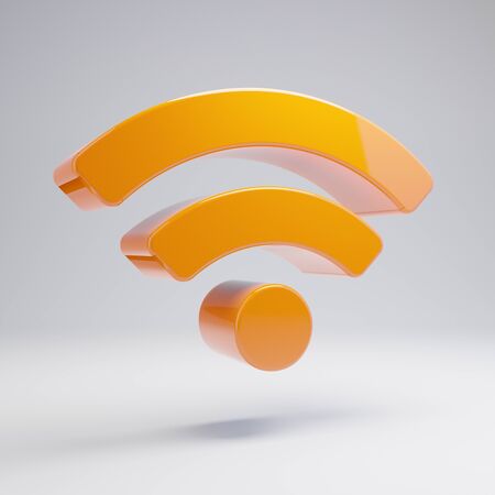 Volumetric glossy hot orange wi-fi icon isolated on white background. 3D rendered digital symbol. Modern icon for website, internet marketing, presentation, logo design template element.の写真素材