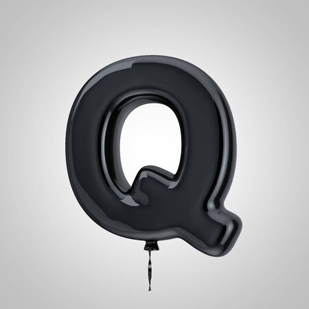 Shiny metallic black balloon letter Q uppercase isolated on white. 3D rendered alphabet type balloons for holiday, birthday, celebration, new year. Glossy font for banner, poster decoration.の写真素材