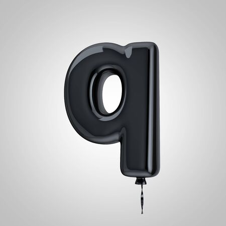 Shiny metallic black balloon letter Q lowercase isolated on white. 3D rendered alphabet type balloons for holiday, birthday, celebration, new year. Glossy font for banner, poster decoration.の写真素材