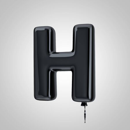 Shiny metallic black balloon letter H uppercase isolated on white. 3D rendered alphabet type balloons for holiday, birthday, celebration, new year. Glossy font for banner, poster decoration.の写真素材