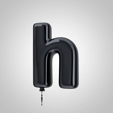 Shiny metallic black balloon letter H lowercase isolated on white. 3D rendered alphabet type balloons for holiday, birthday, celebration, new year. Glossy font for banner, poster decoration.の写真素材