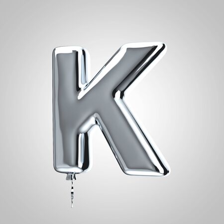Shiny metallic chrome balloon letter K uppercase isolated on white. 3D rendered alphabet type balloons for holiday, birthday, celebration, new year. Glossy font for banner, poster decoration.の写真素材