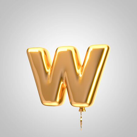 Shiny metallic orange balloon letter W lowercase isolated on white. 3D rendered alphabet type balloons for holiday, birthday, celebration, new year. Glossy font for banner, poster decoration.の写真素材