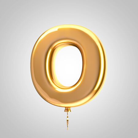 Shiny metallic orange balloon letter O uppercase isolated on white. 3D rendered alphabet type balloons for holiday, birthday, celebration, new year. Glossy font for banner, poster decoration.の写真素材