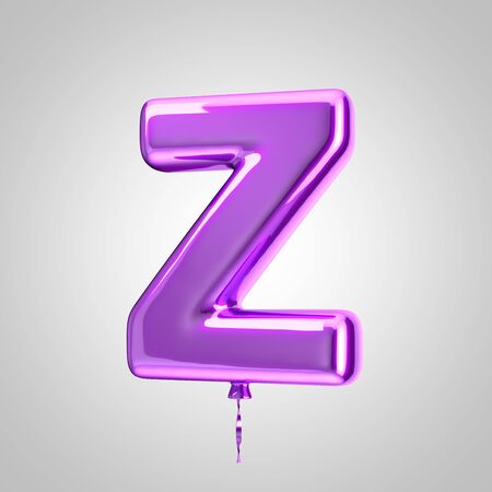 Shiny metallic violet balloon letter Z uppercase isolated on white. 3D rendered alphabet type balloons for holiday, birthday, celebration, new year. Glossy font for banner, poster decoration.の写真素材
