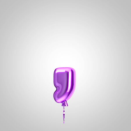 Shiny metallic violet balloon coma symbol isolated on white. 3D rendered alphabet type balloons for holiday, birthday, celebration, new year. Glossy font for banner, poster decoration.の写真素材