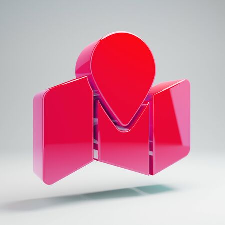 Volumetric glossy hot pink Map Marked icon isolated on white background. 3D rendered digital symbol. Modern icon for website, internet marketing, presentation, logo design template element.の写真素材